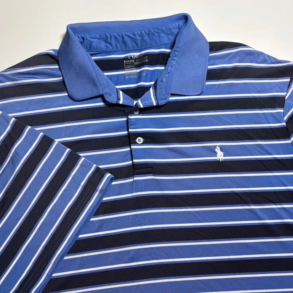 Polo Ralph Lauren Performance Polo Mens XXL Blue Striped Classic Fit Shirt